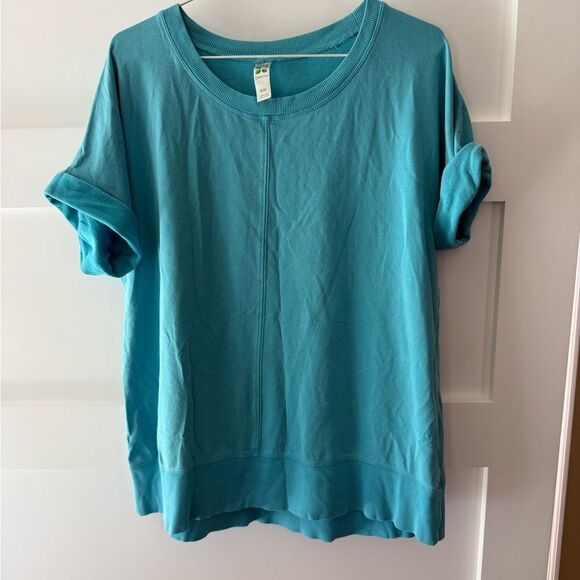 GreenTea Tops - GreenTea Turquoise Short Sleeve Sweatshirt Tee